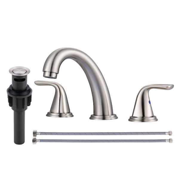 ARCORA 8 in. Widespread Double Handle Bathroom Faucet in Brushed Nickel, 3 Holes Bathroom Sink Faucet with Pop Up Drain