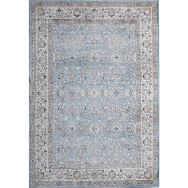 Ashland Light Blue 9 ft. x 12 ft. Floral Transitional Area Rug