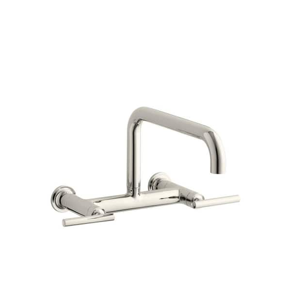 KOHLER Purist 2-Handle Bridge Kitchen Faucet in Vibrant Polished Nickel