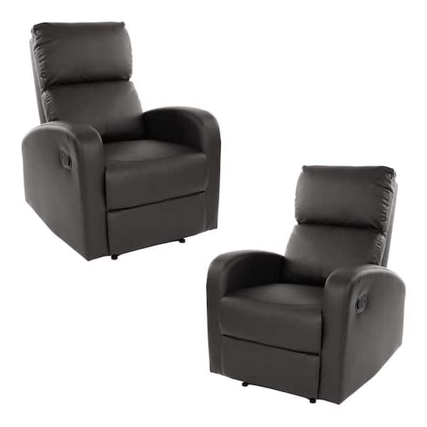 EVERGLADE HOME Keamy Dark Brown Faux Leather Upholstered Reclining Chair (Set of 2)