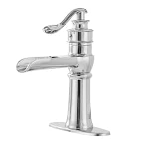 Waterfall Single Hole Single-Handle Low-Arc Bathroom Faucet With Supply Line in Polished Chrome