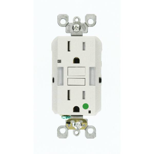 Leviton 15 Amp SmartlockPro Hospital Grade Heavy Duty Tamper Resistant Duplex GFCI Outlet with Guide Light, White