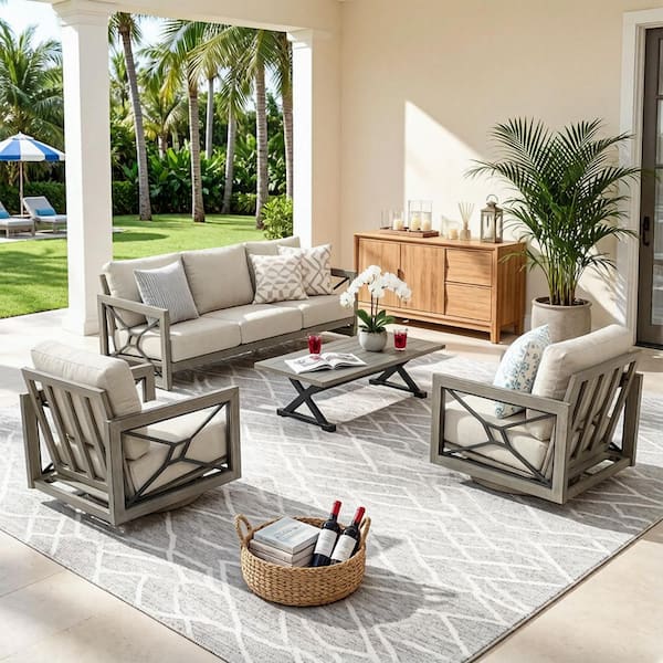 Marindo 4-Piece Aluminum Swivel Outdoor Conversation Set with Echo Dune Sunbrella Cushions