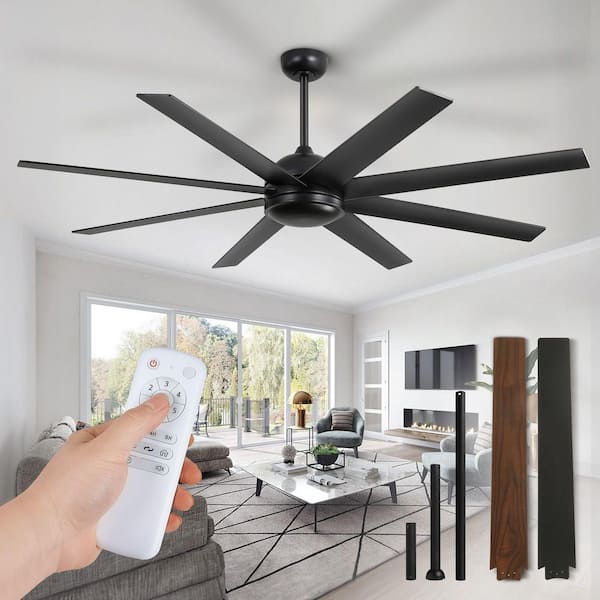 HINNIXY 65 in. Indoor/Covered Outdoor Black 6-Speed Downrod/Angled Mount Ceiling Fan without Light with Remote Control Included
