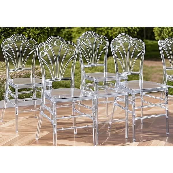 Unbranded Transparent Plastic Welding Chair Outdoor Dining Chair (Set of 4)