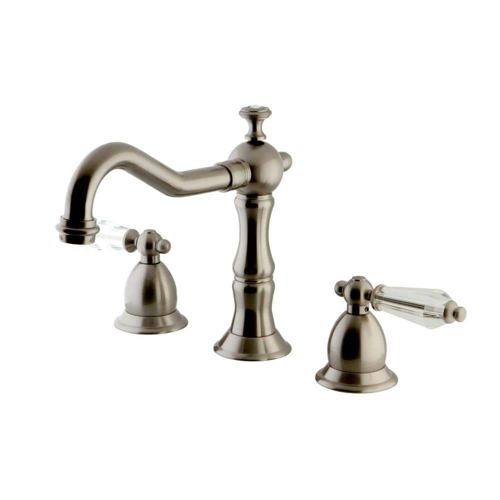 Kingston Brass Transitional Crystal 8 in. Widespread 2-Handle High-Arc Bathroom Faucet in Brushed Nickel