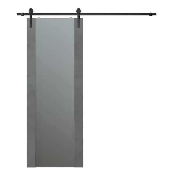 Belldinni Vona 202 28 in. x 84 in. Full Lite Frosted Glass Dark Urban Finished Composite Wood Sliding Barn Door with Hardware Kit
