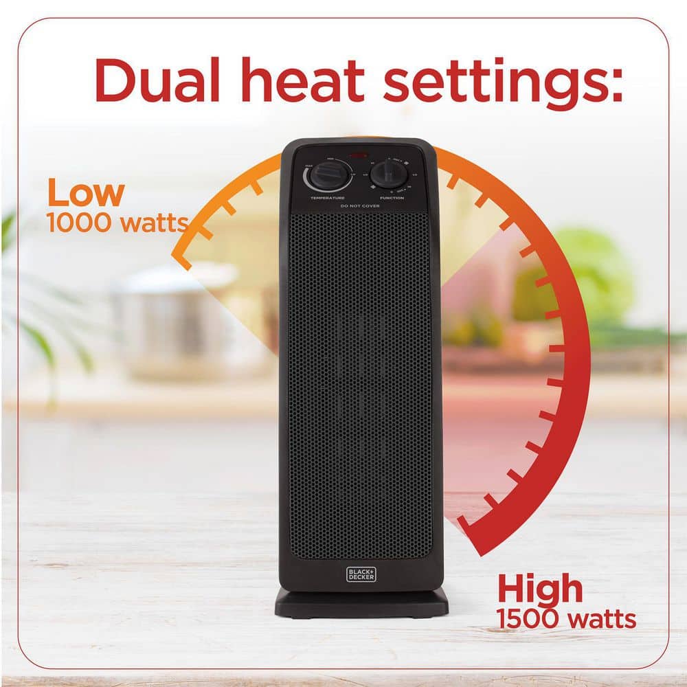 Black Ceramic Electric Tower Heater with Adjustable Thermostat