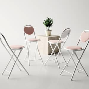 Faly Pink Modern Fabric Folding Dining Chairs, Heart Design Backrest with Metal Frame, Space-Saving (Set of 4)