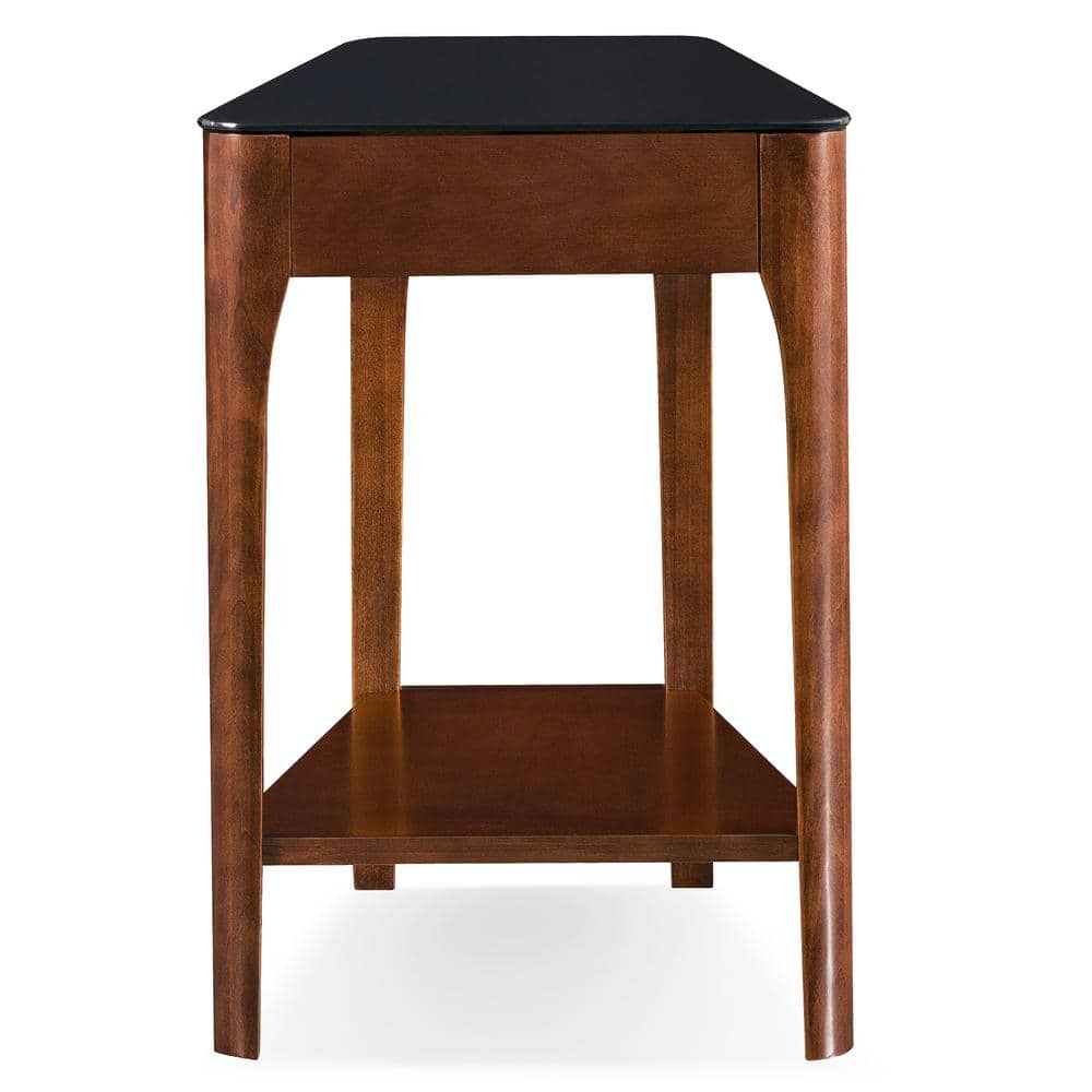 Chestnut Triangular Wood and Glass Accent Table