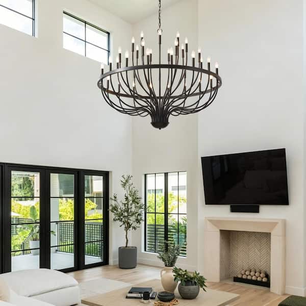 Jushua 36-Light Black Chandelier Industrial Iron Candle Chandelier