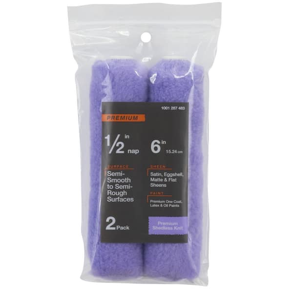 Premium 6 in.x 1/2 in.High-Capacity Purple Knit Mini Paint Roller Cover (2-Pack)