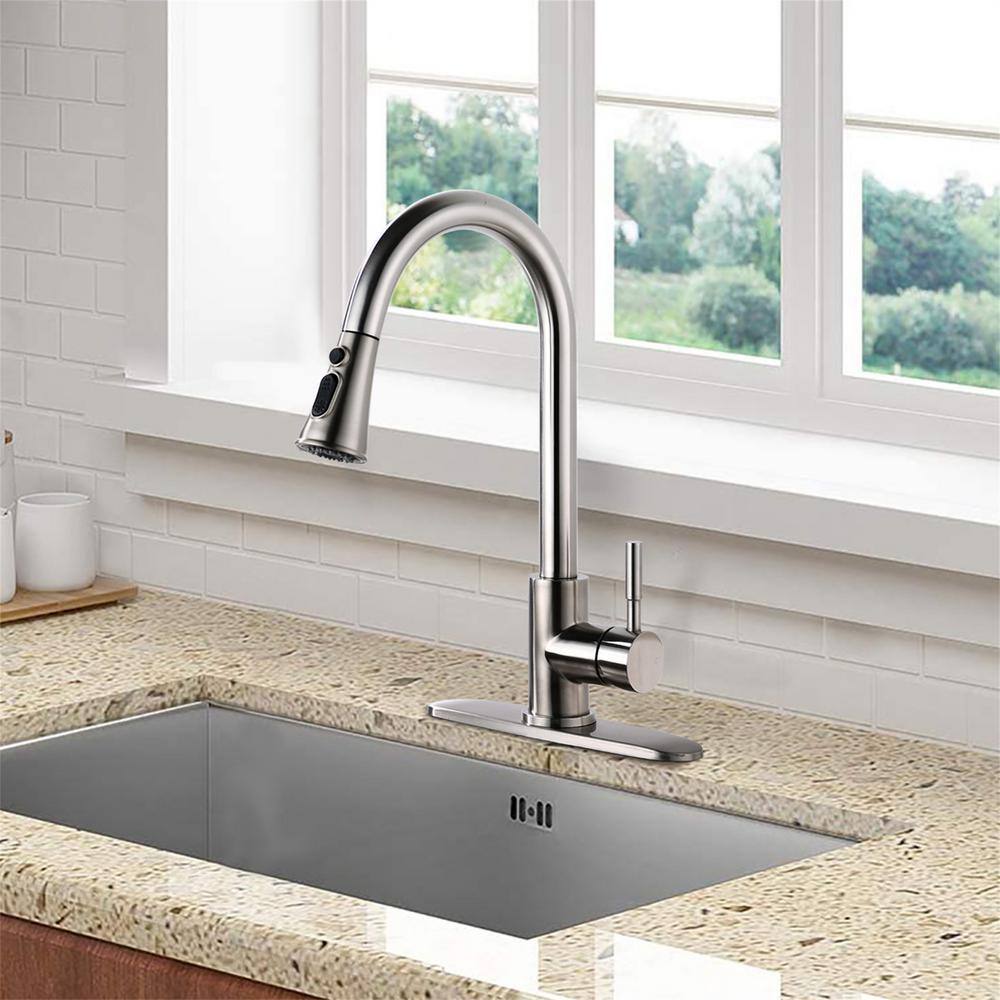 Brushed Nickel Stainless Steel Pull Down Kitchen Faucet