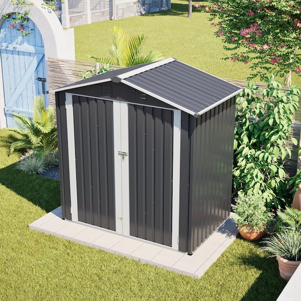 6 ft. W x 4 ft. D Metal Shed with Double Door, With base frame