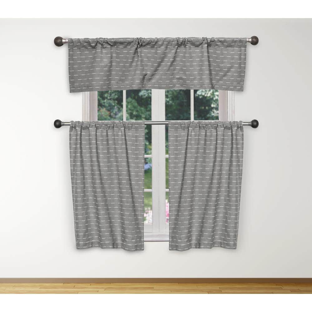 Tate Kitchen Valance in Grey-White - 15 in. W x 58 in. L (3-Piece)
