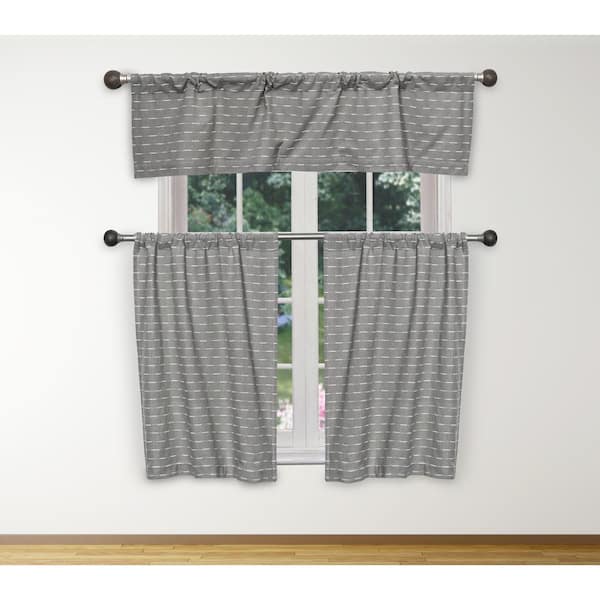 Duck River Tate Kitchen Valance in Grey-White - 15 in. W x 58 in. L (3-Piece)