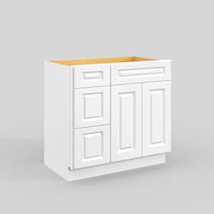 36 in. W x 21 in. D x 34.5 in. H in Traditional White Plywood Ready to Assemble Floor Vanity Sink Base Kitchen Cabinet