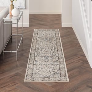 Concerto Ivory Grey 2 ft. x 6 ft. Center medallion Traditional Runner Area Rug