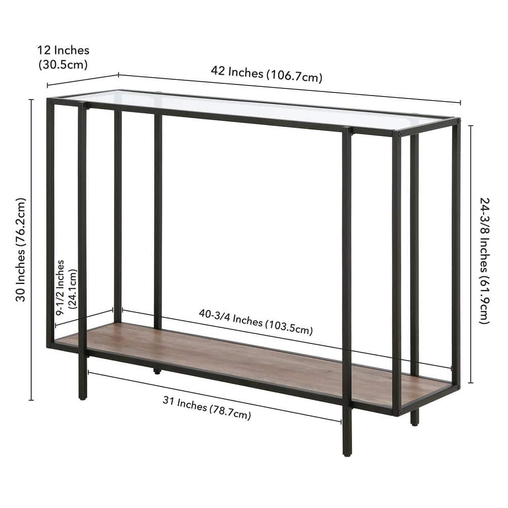 Mid-Century 42" Blackened Bronze and Gray Oak Console Table with Shelf