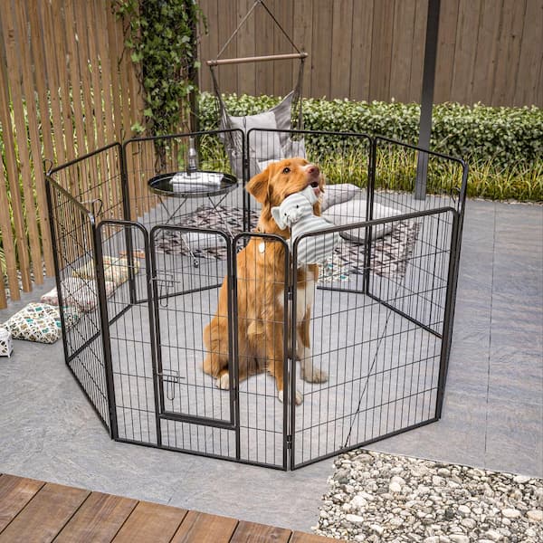 8 Panels Outdoor Indoor Foldable Dog Playpen Metal Portable Pet Dog Fence with Lockable Doors 40 in. H x 32 in. W RG W1422112800 The Home Depot