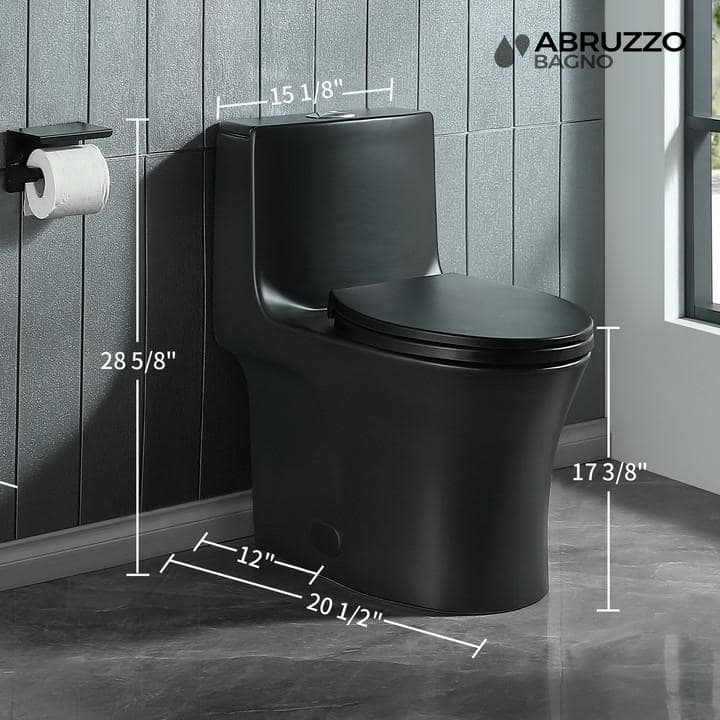Matte Black Ceramic Dual-Flush Elongated One-Piece Toilet