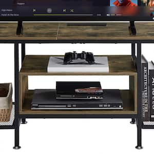 TV Stand with Power Outlets, Brown TV Console for 70 in. Industria Media Entertainment Center with Charging Station