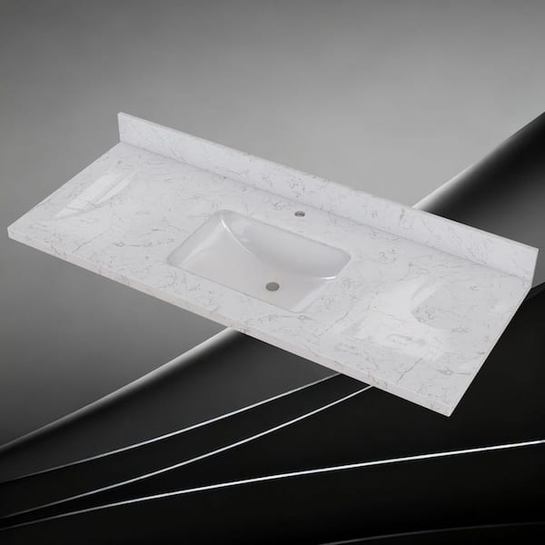 54 in. W x 22 in. D Engineered Stone Rectangular Single Sink Vanity Top in Carrara White With 4 in. H Backsplash