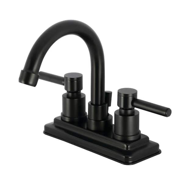 Kingston Brass Concord 4 in. Centerset Double Handle Bathroom Faucet with Drain Kit Included in Matte Black