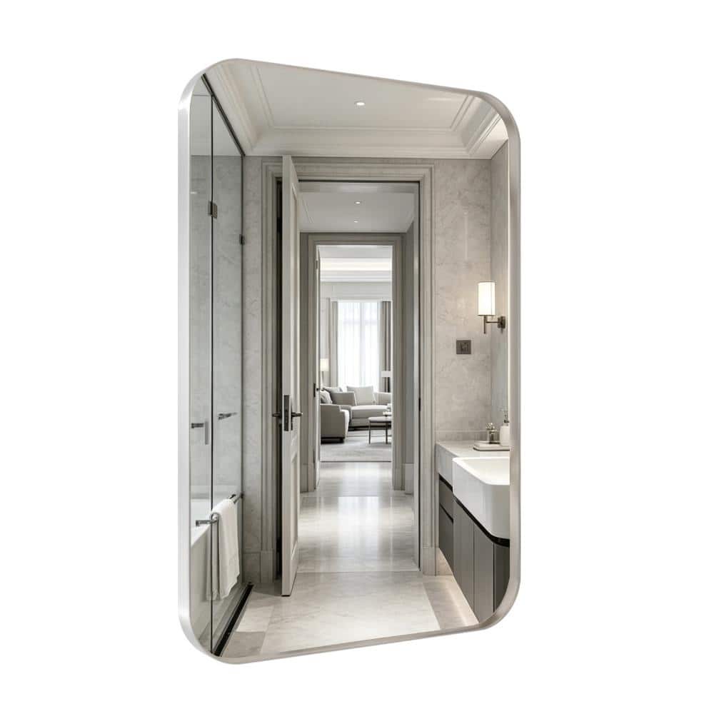 22 in. W x 30 in. H Rectangular Stainless Steel Framed Wall Mirror Bathroom Vanity Mirror in Brushed Silver price history on PriceWatchPro