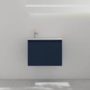 Contemporary 24.0 in. W x 18.2 in. D x 18.2 in. H Floating Bath Vanity in Navy Blue with White Resin Top