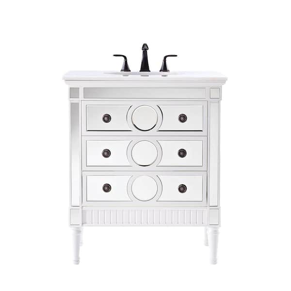 Home Decorators Collection Reflections 32 in. Empire Single Vanity in White with Natural Marble Vanity Top in White