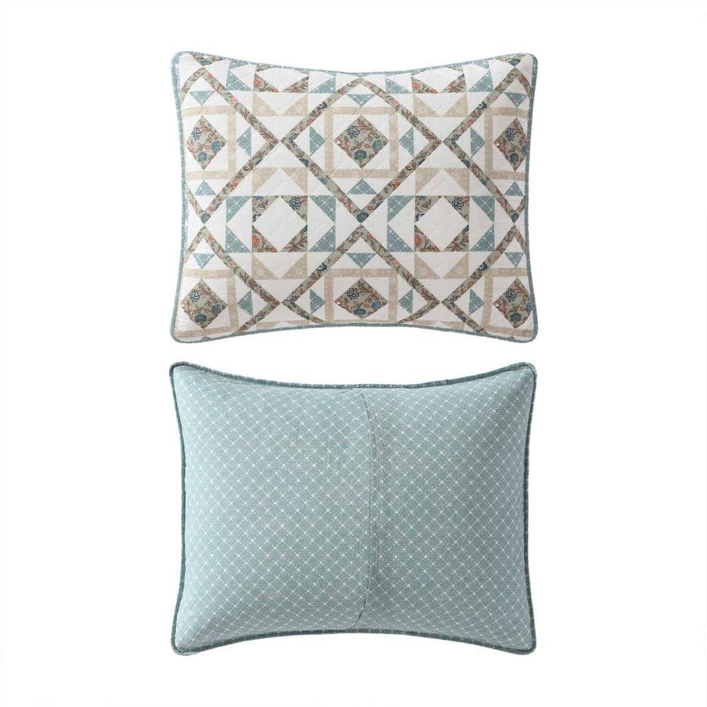 Annie Blue and Beige Cotton Twin Reversible Quilt Set