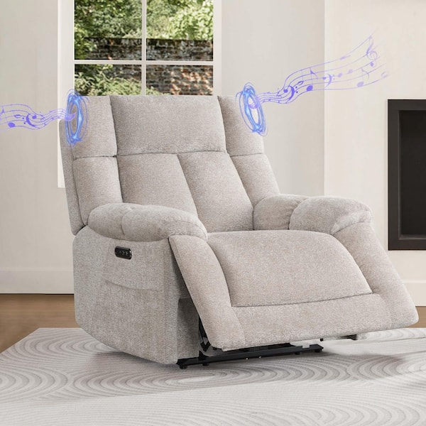Jude Taupe Fabric Dual Motor Recliner with 165°Lay Flat, Lumbar Support, Bluetooth Speakers, Winged Headrest and Pockets