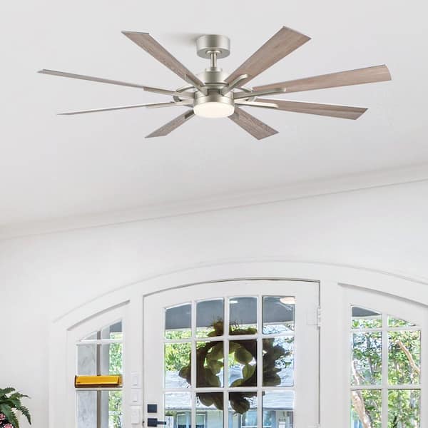 60 in. Indoor Nickel and White Oak 8-Blade Ceiling Fan with LED Light and with Remote Included