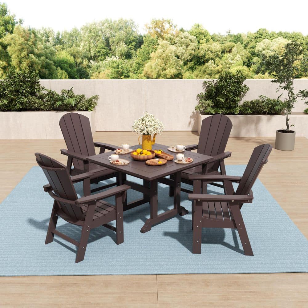 Laguna Outdoor Patio Adirondack Weather Resistant Dark Brown 5-Piece HDPE Plastic Square Table Dining Set price history on PriceWatchPro