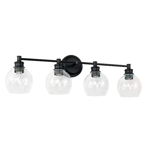 Capital Lighting Fixture Company Mid Century 32 in. W x 10 in. H x 7 in. E 4-Light Matte Black Vanity Light with Clear Glass