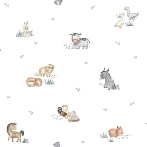 White Little Explorers 2 Farm Animals Matte Finish Non-Pasted Non-Woven Wallpaper Roll