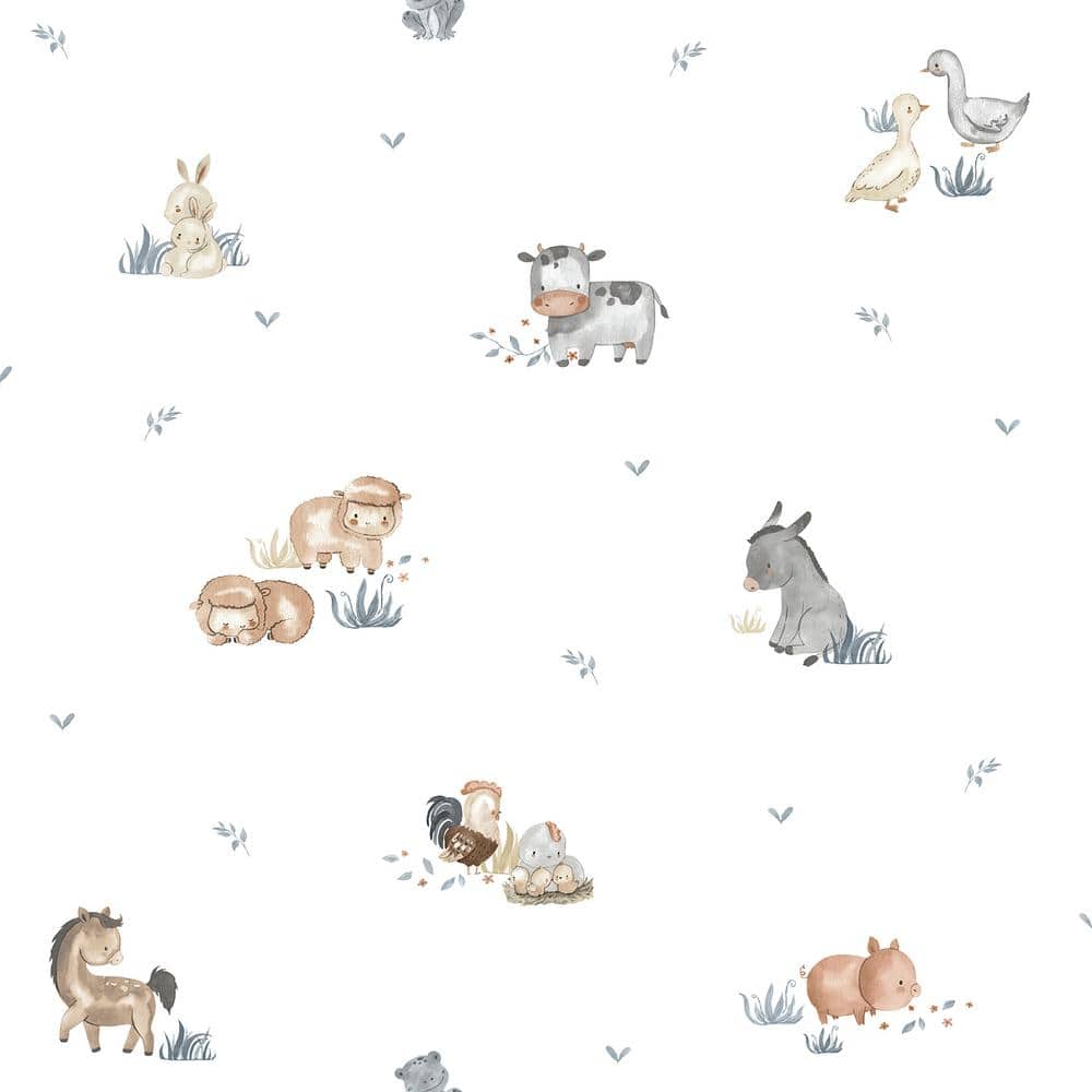 White Little Explorers 2 Farm Animals Matte Finish Non-Pasted Non-Woven Wal
