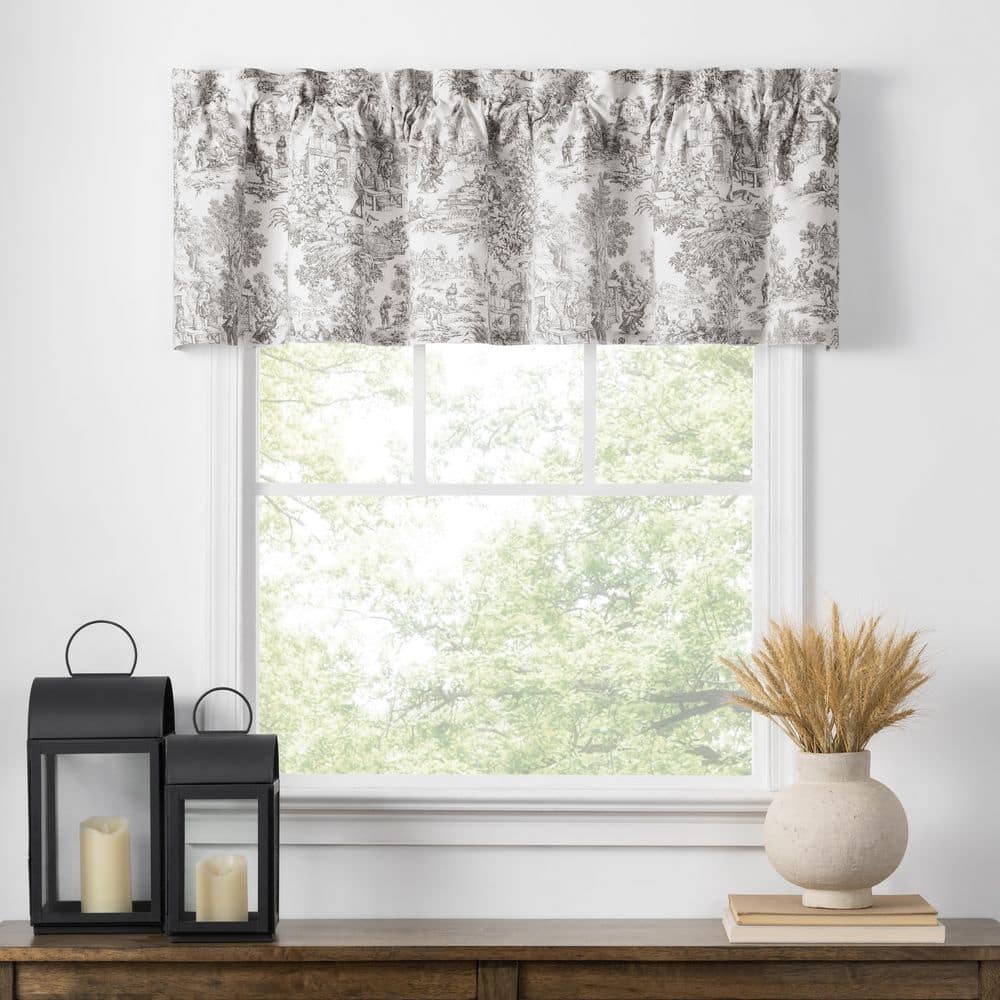 Victoria Park Toile Gray Cotton Room Darkening Valance