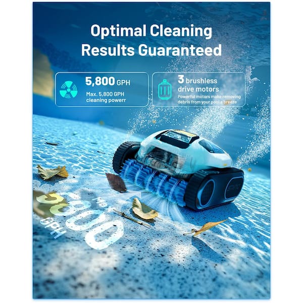 SPINO E1 Robotic Pool Vacuum, 5800 GPH, 110° Walls, Smart Arc, 3.5 H Saltwater & App Control