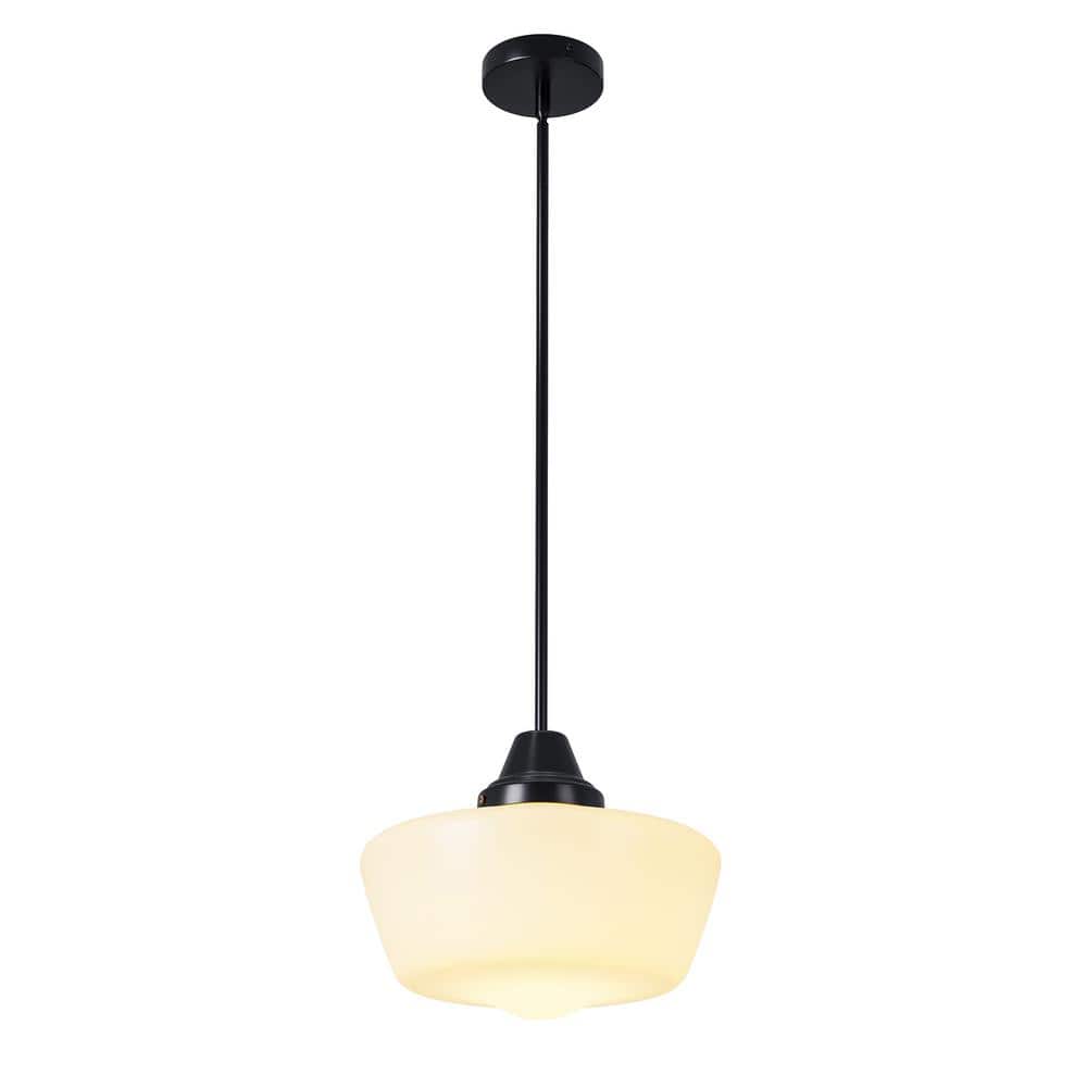 1-Light 11.81 in. Black Schoolhouse Pendant Light Adjustable Height Industr