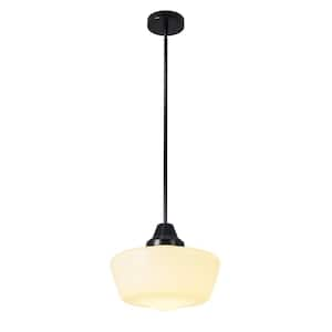 1-Light 11.81 in. Black Schoolhouse Pendant Light Adjustable Height Industrial Hanging Lights