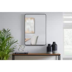 Medium Modern Rectangular Black Framed Mirror with Rounded Corners (22 in. W x 32 in. H)