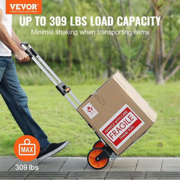 Folding Hand Truck 309 lbs. Load capacity Aluminum Convertible Hand Truck with Telescoping Handle and PP+TPR Wheels