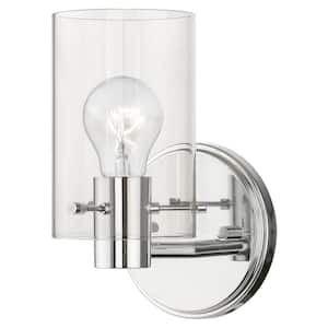 Alexander 5 in. 1-Light Polished Chrome Wall Sconce with Clear Glass