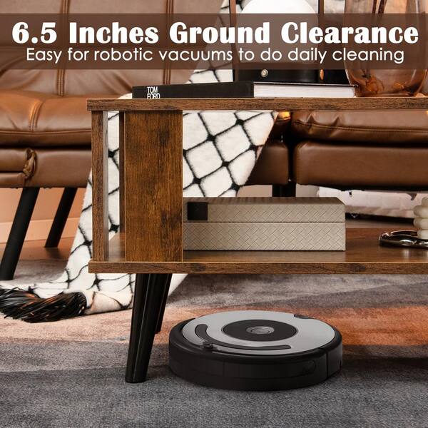 Costway 27.5 in. Rustic Brown Rectangle Wood Coffee Table