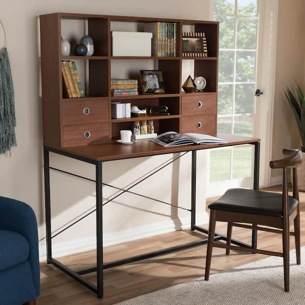 Black writing desk store with hutch