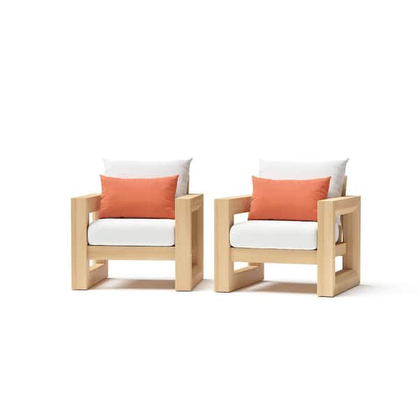 Benson Cushioned Wood Outdoor Lounge Chair with Sunbrella Cast Coral Cushions