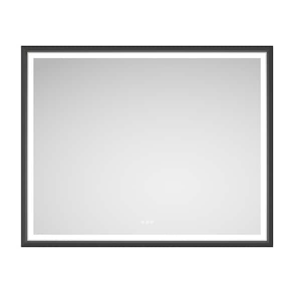 60 in. W x 48 in. H Large Rectangular Metal Framed Dimmable AntiFog Wall Mount LED Bathroom Vanity Mirror in Black