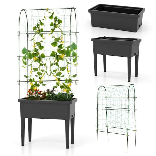 ANGELES HOME 30 in. x 15 in. x 75 in. PP Plastic Raised Garden Bed Elevated Planter with Climbing Trellis